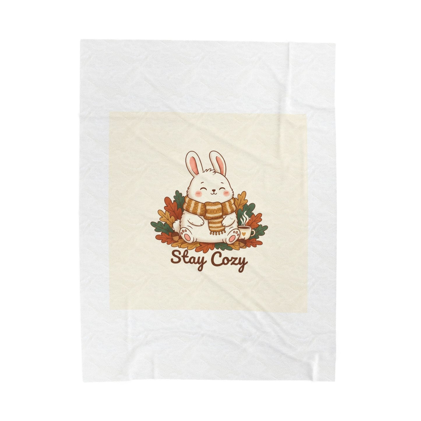 Stay Cozy Bunny, Plush Blanket | cute animal illustration, winter forest art