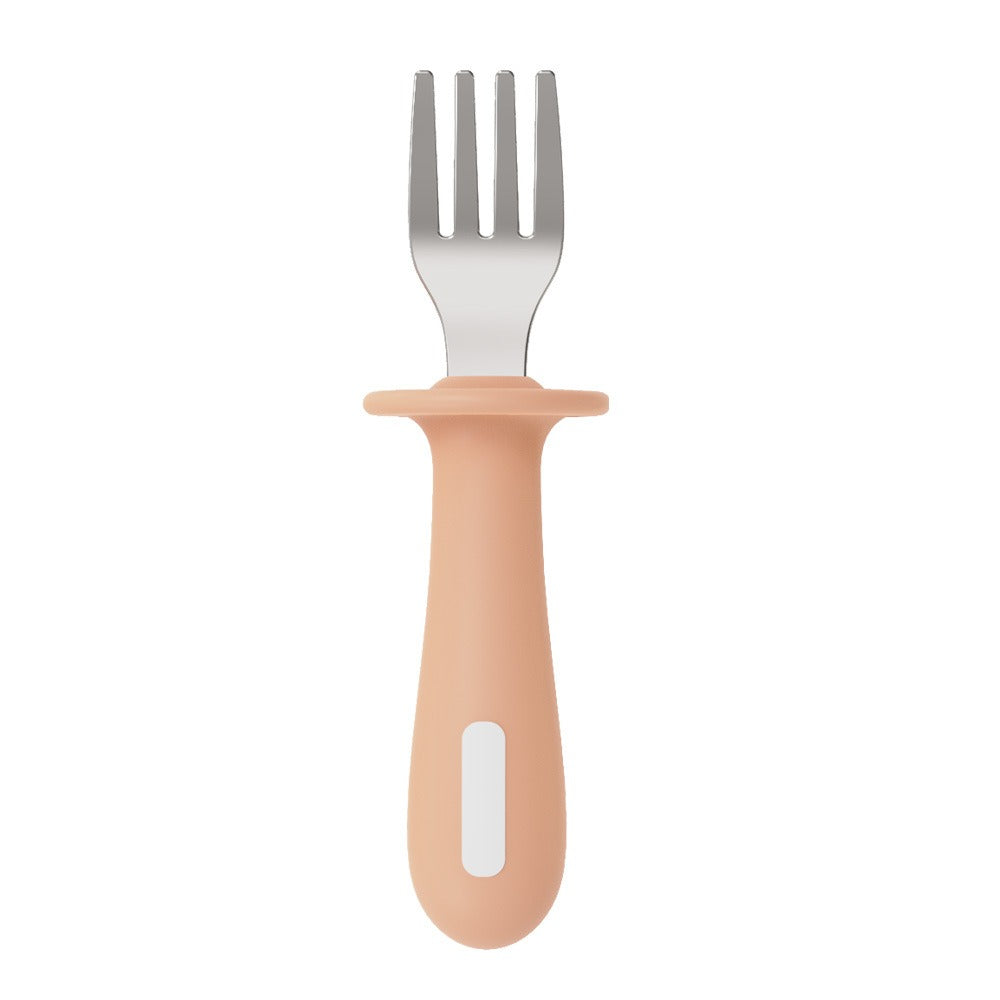 Adjustable color PPSU silicone fork and spoon set, children's stainless steel spoon and fork, baby training supplementary food tableware set of 2 pieces
