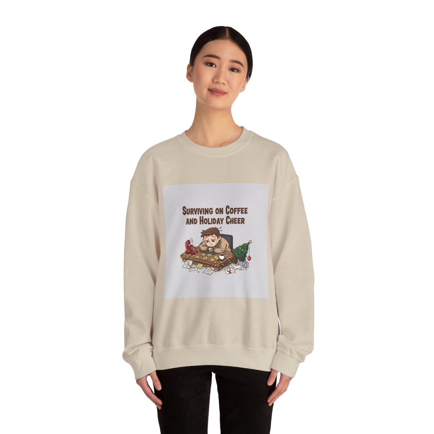 Surviving on Coffee and Holiday Cheer Sweatshirt | holiday burnout, festive but tired