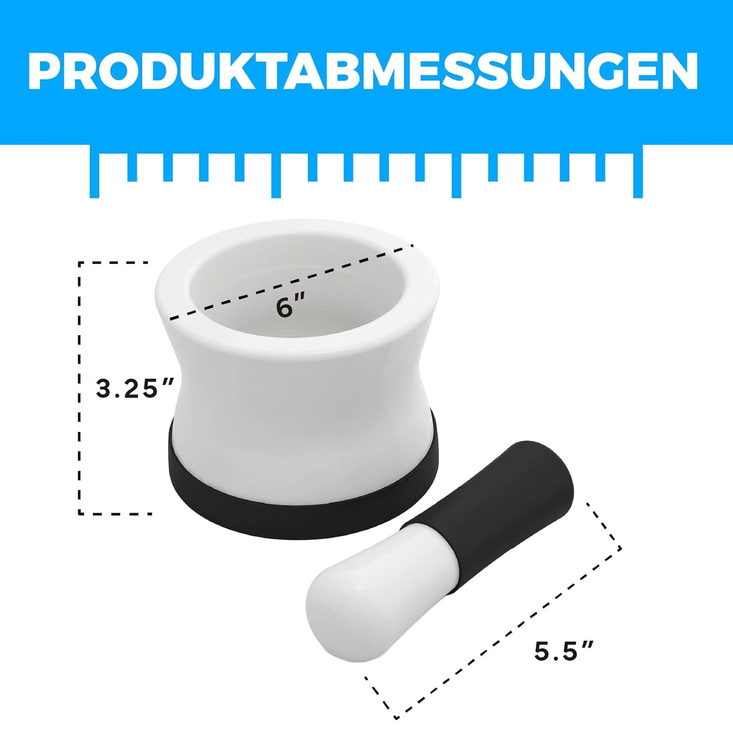 EZ-Grip Silicone & Porcelain Mortar and Pestle With Non-Slip Detachable Silicone Base - NEW DESIGN - Dishwasher Safe by Cooler Kitchen