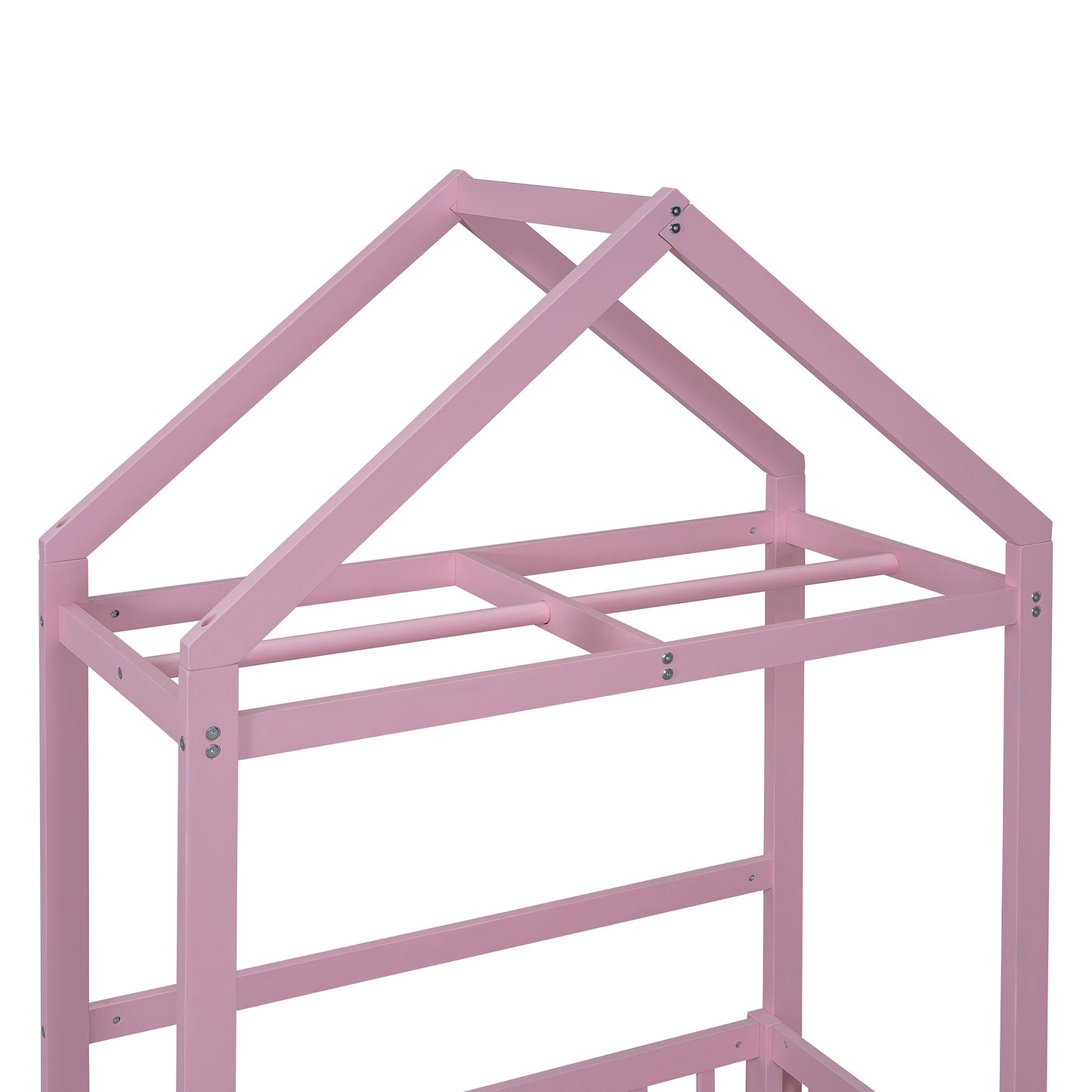 Wooden Twin Size Children's Bed with Detachable Headboard and Integrated Clothes Drying Rack, Pink