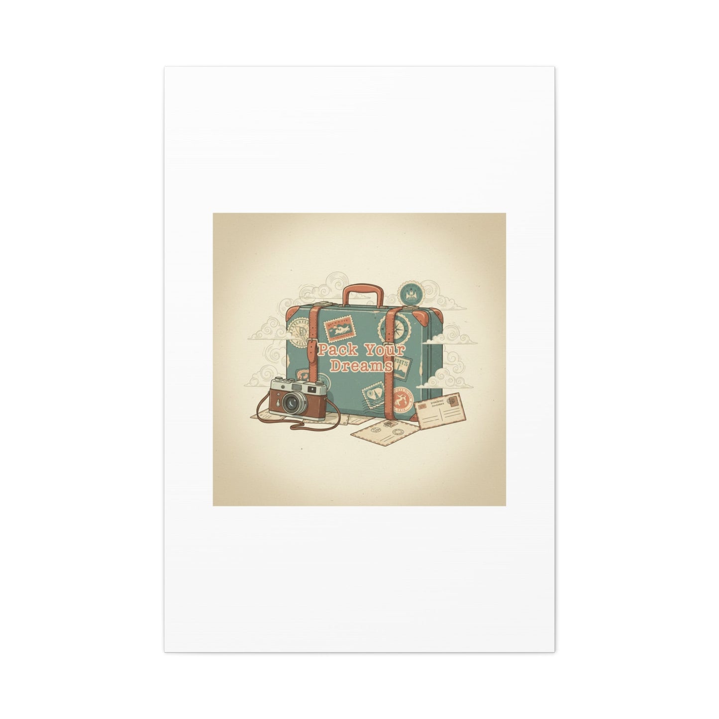 Pack Your Dreams Canvas | Retro Travel Postcard, Wanderlust Passport Stamp Art