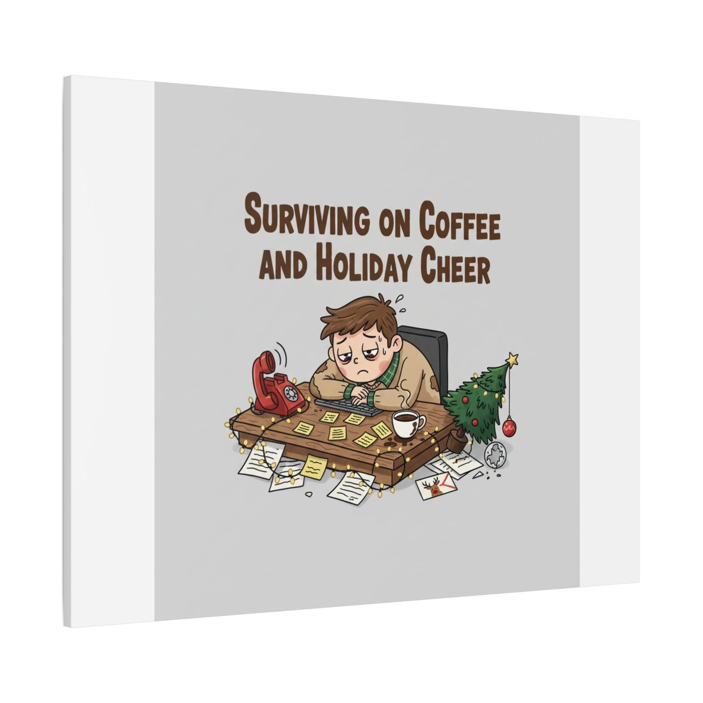 Surviving on Coffee and Holiday Cheer Canvas | Holiday Burnout, Festive But Tired