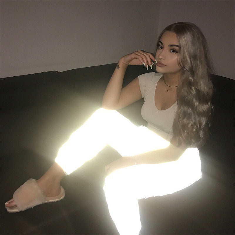 Women's luminous elastic casual pants