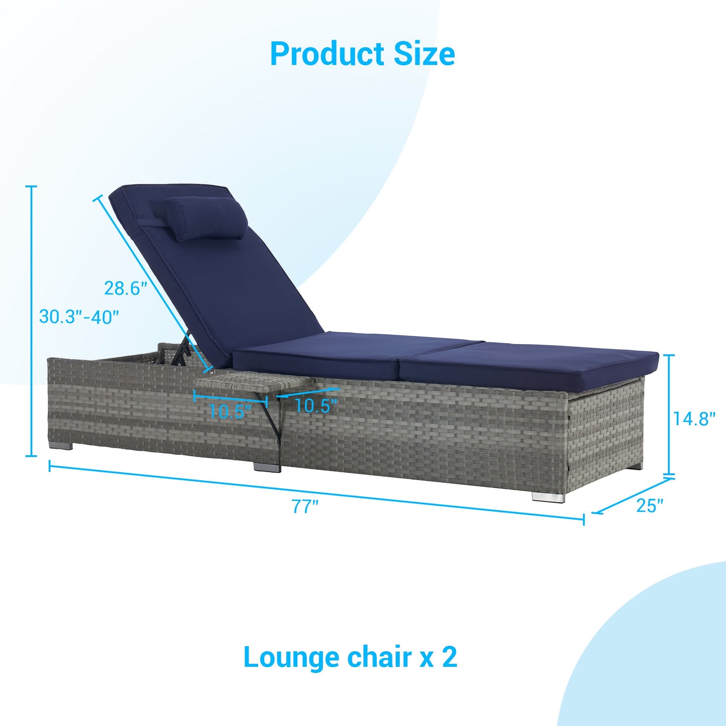 Outdoor PE Rattan Chaise Lounge Set of 2 with Table – Adjustable Patio