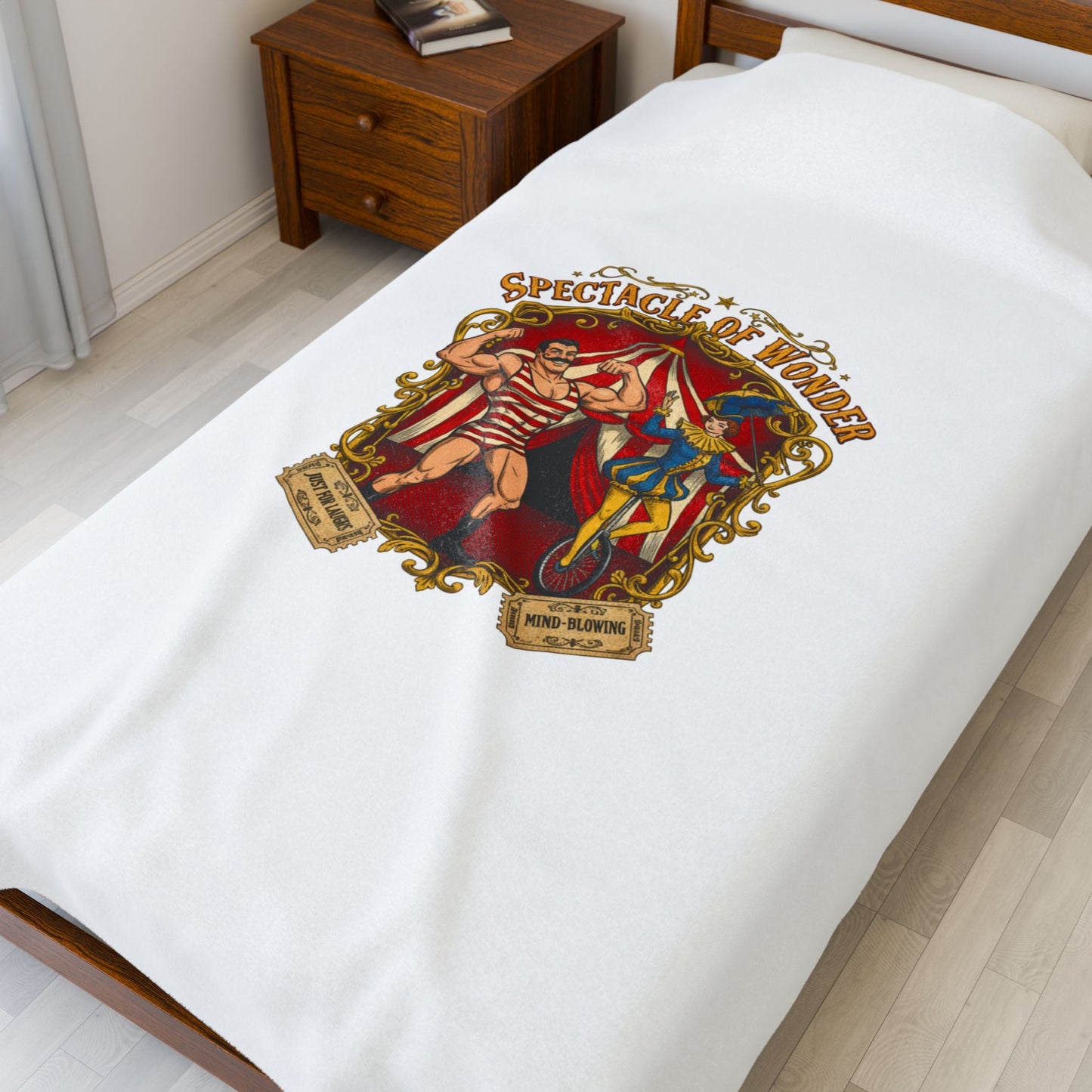 Circus Spectacle Crest Velveteen Plush Blanket | Vintage carnival design, camp circus aesthetic