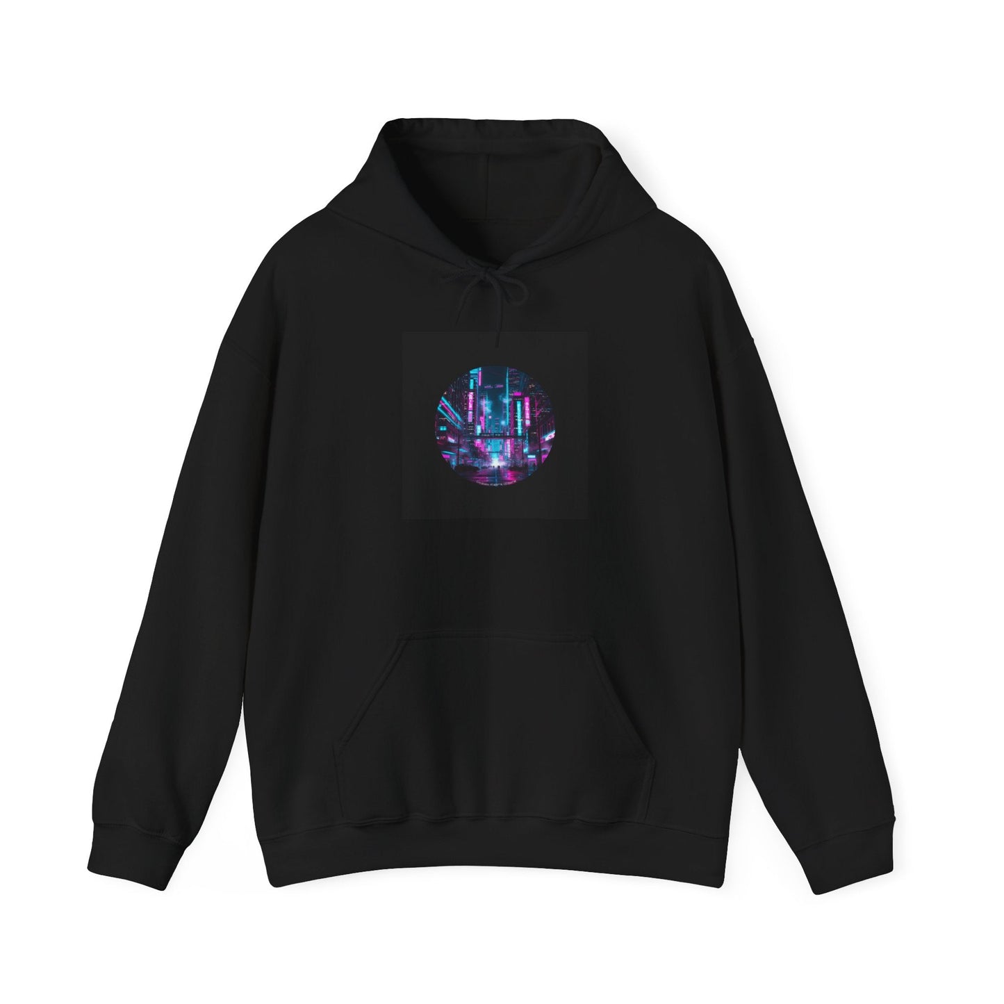 Neon Cyberpunk Skyline Hoodie | synthwave skyline, future city art
