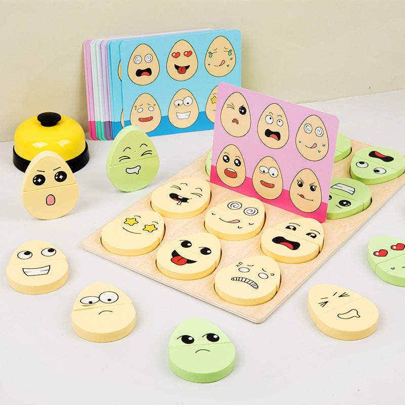 Wooden children's early education fun expression egg matching game, battle training interactive puzzle toy