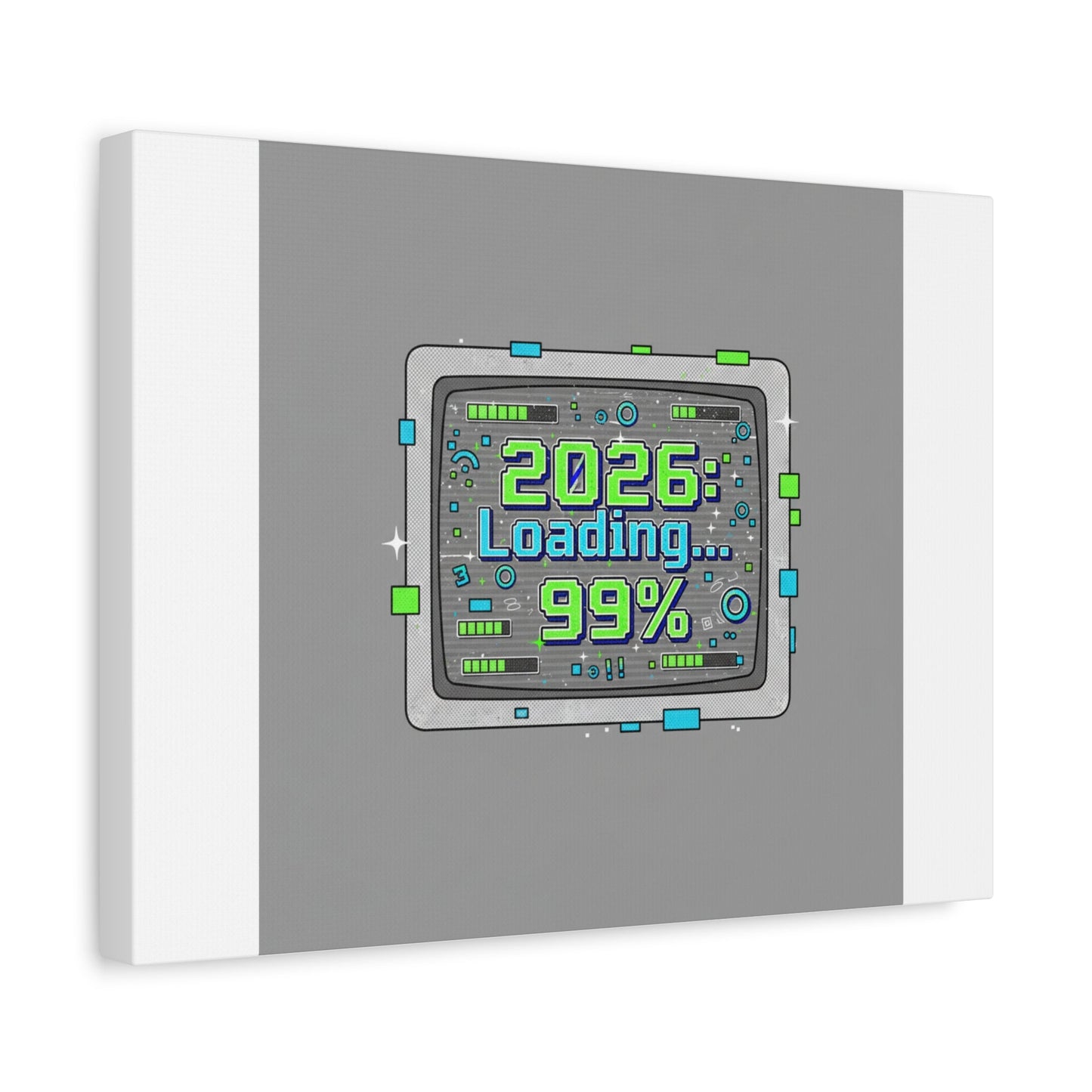 2026 Loading 99% Canvas | NYE countdown, retro system interface