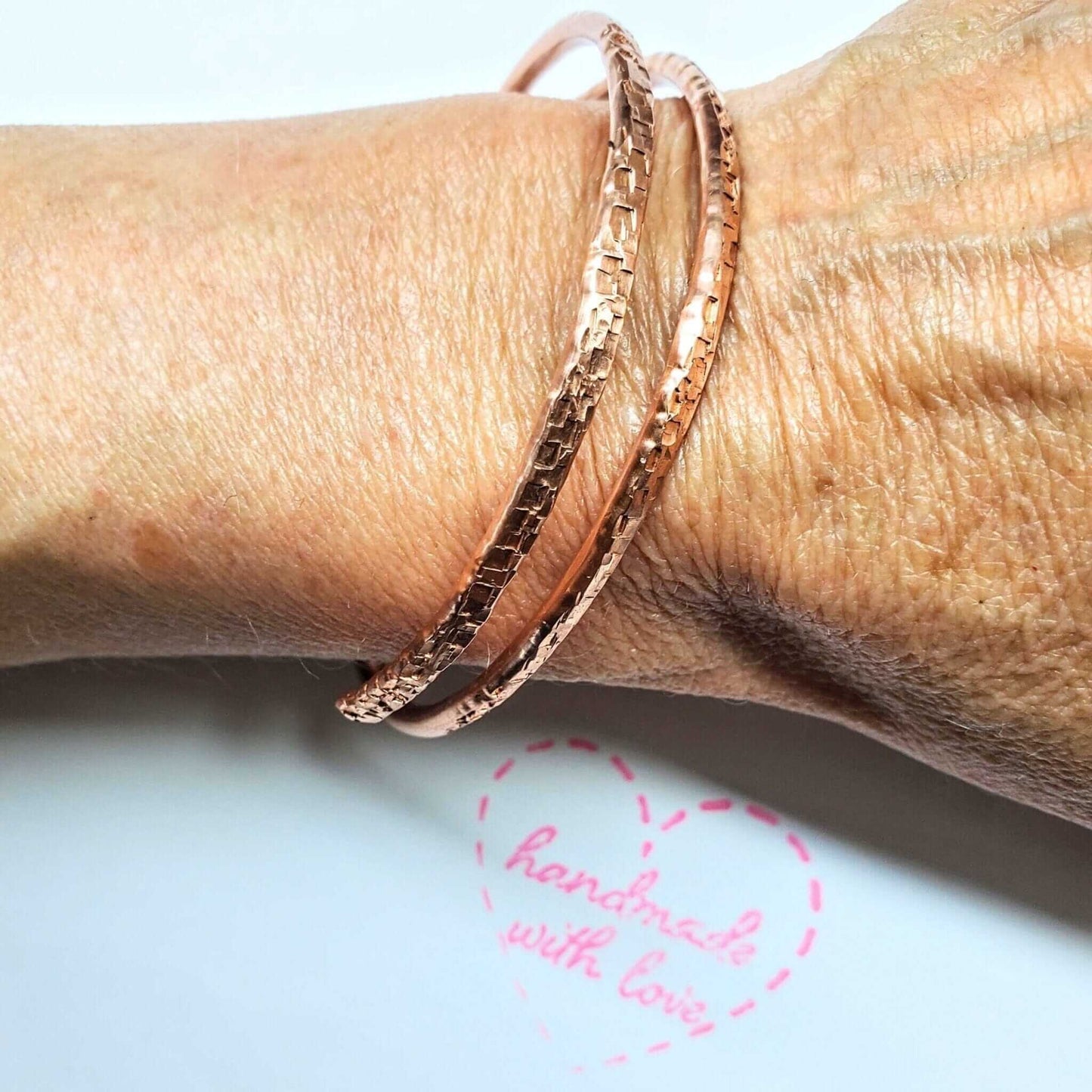 8 Gauge Handmade Hammer Textured Sculpted Full Overlap Copper Bangle