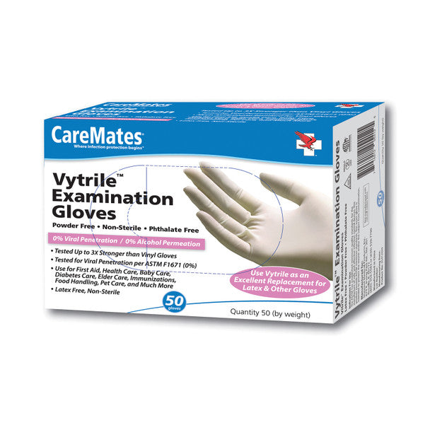 CareMates Vytrile Exam Gloves, Small, 50 Count – Latex-Free & Powder-Free, 3x Stronger than Vinyl