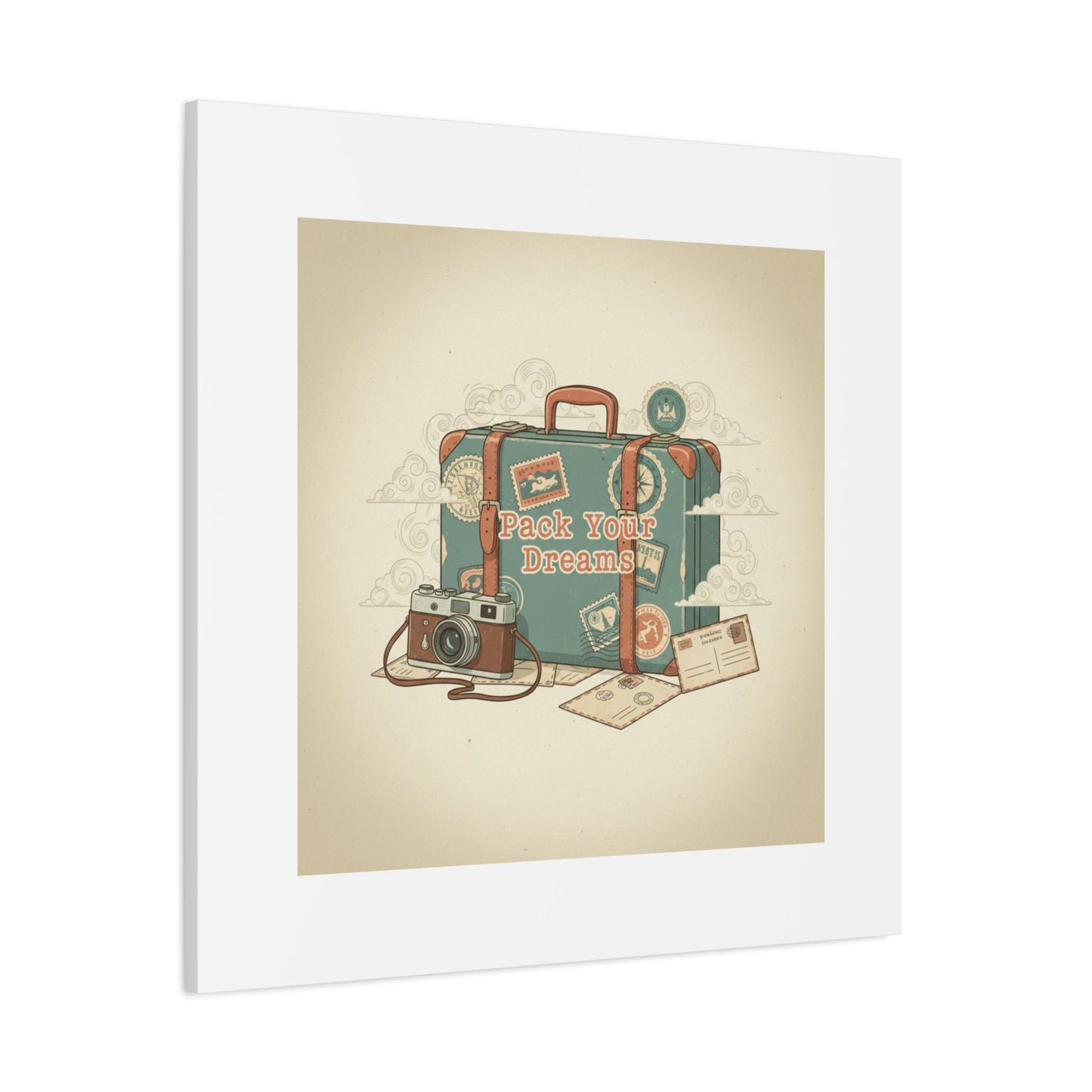 Pack Your Dreams Canvas | Retro Travel Postcard, Wanderlust Passport Stamp Art