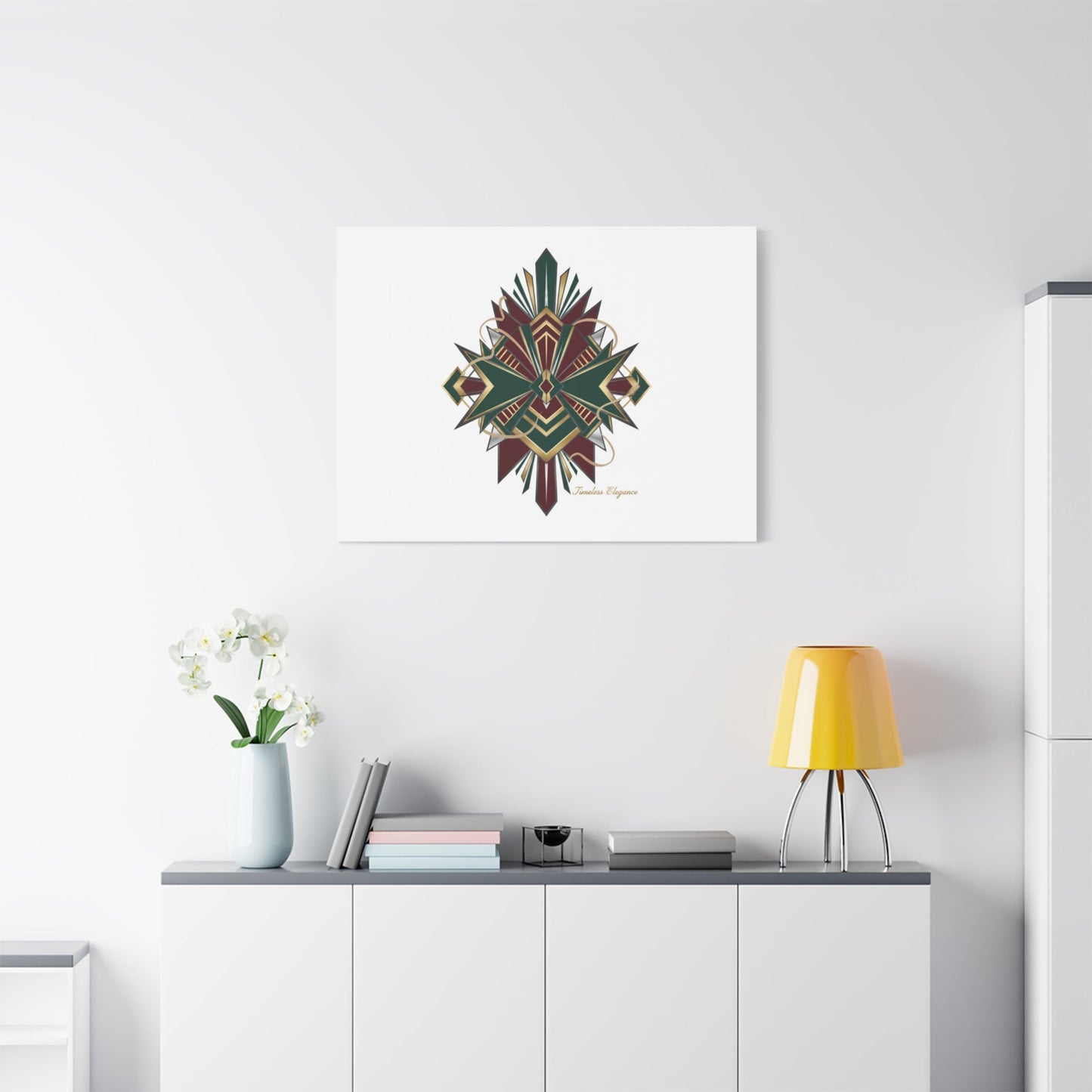 Art Deco geometric brass print Canvas | Neo-Deco chrome & gold fan motif