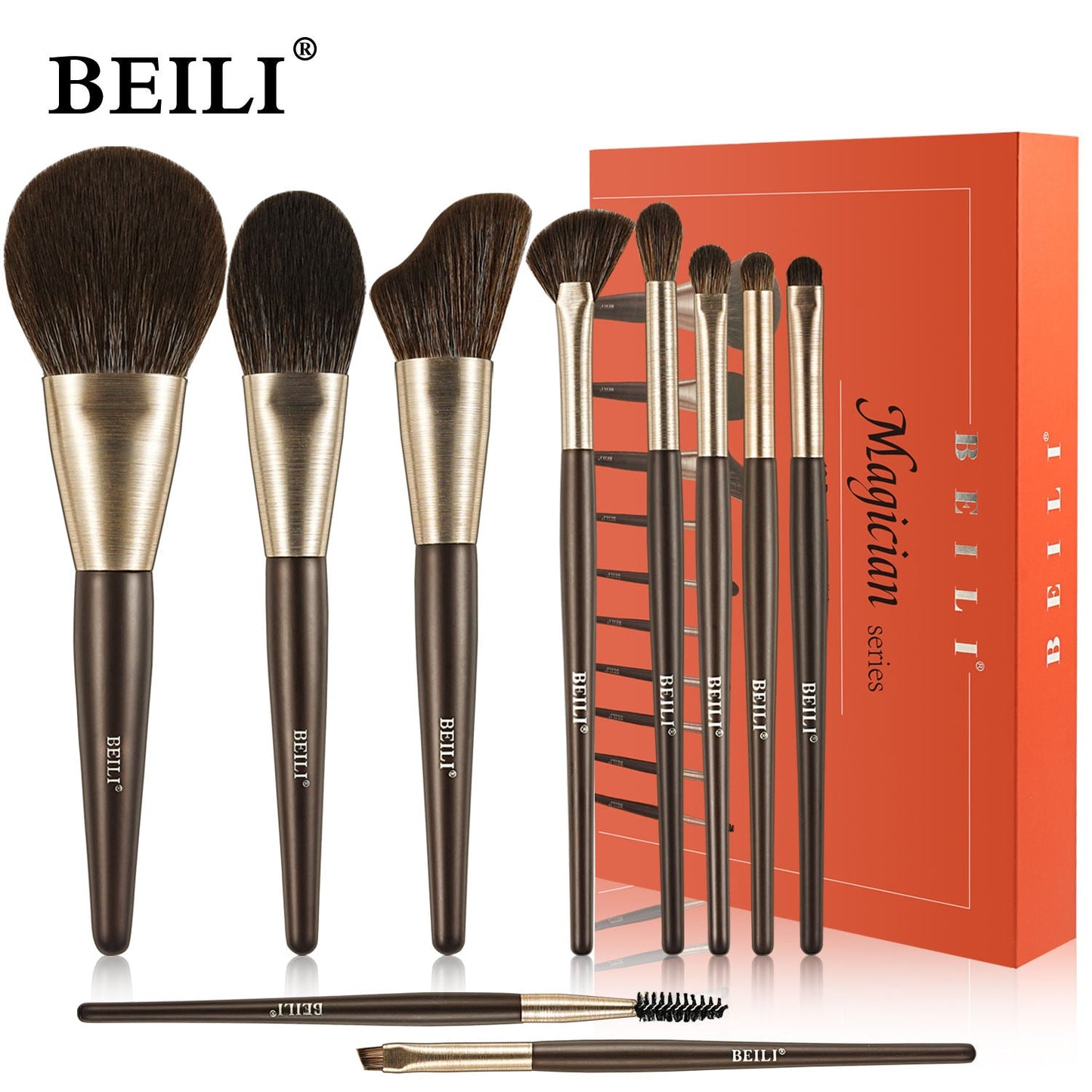 Baili 10pcs Rose Gold Tube Synthetic Hair Vegan Luxury Makeup Brush