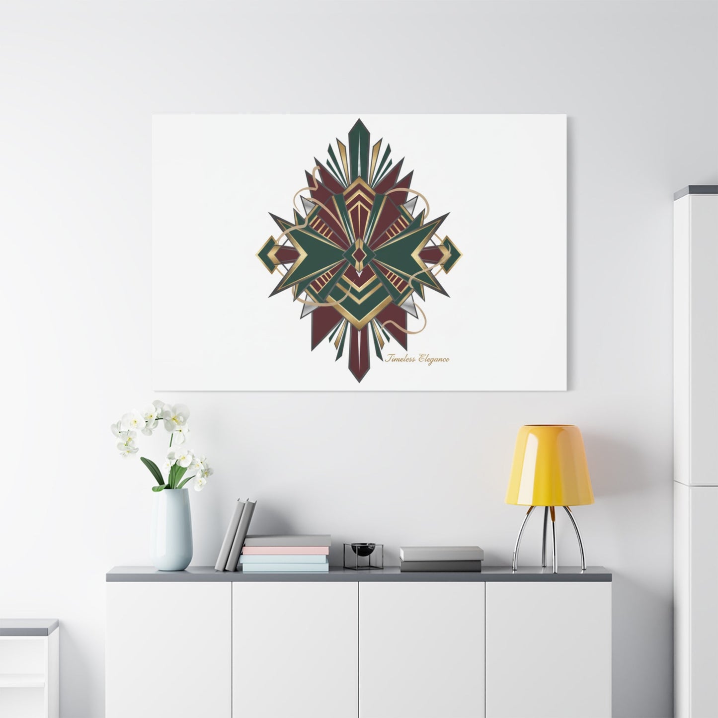 Art Deco geometric brass print Canvas | Neo-Deco chrome & gold fan motif