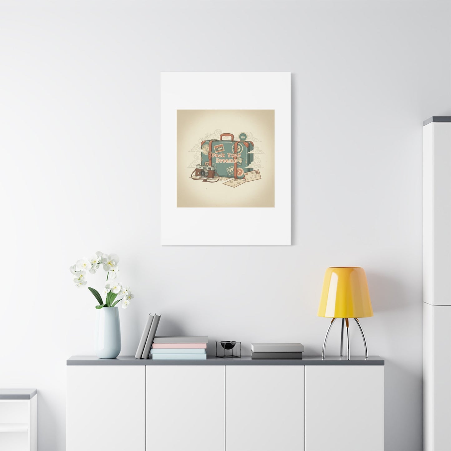 Pack Your Dreams Canvas | Retro Travel Postcard, Wanderlust Passport Stamp Art