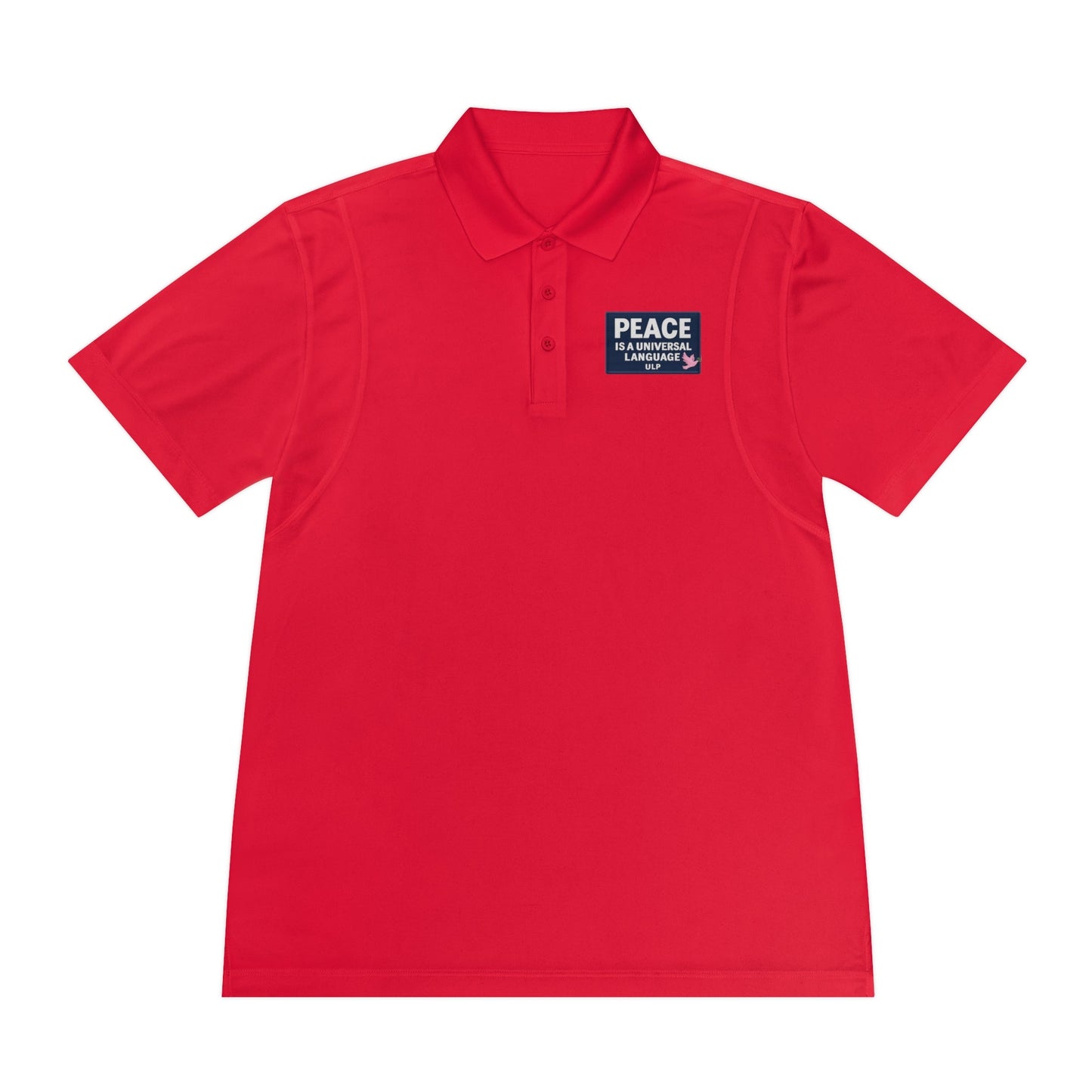 Peace & Progress Men's Polo Shirt — 'PEACE not POTENTIAL FOR WAR' Patch