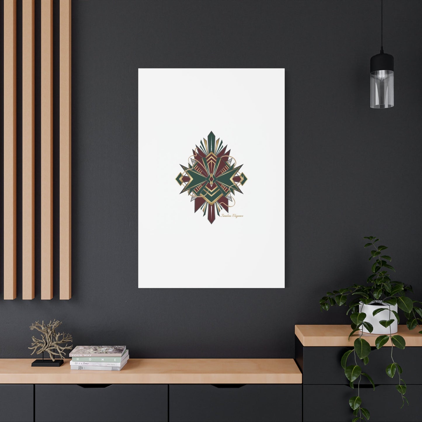 Art Deco geometric brass print Canvas | Neo-Deco chrome & gold fan motif