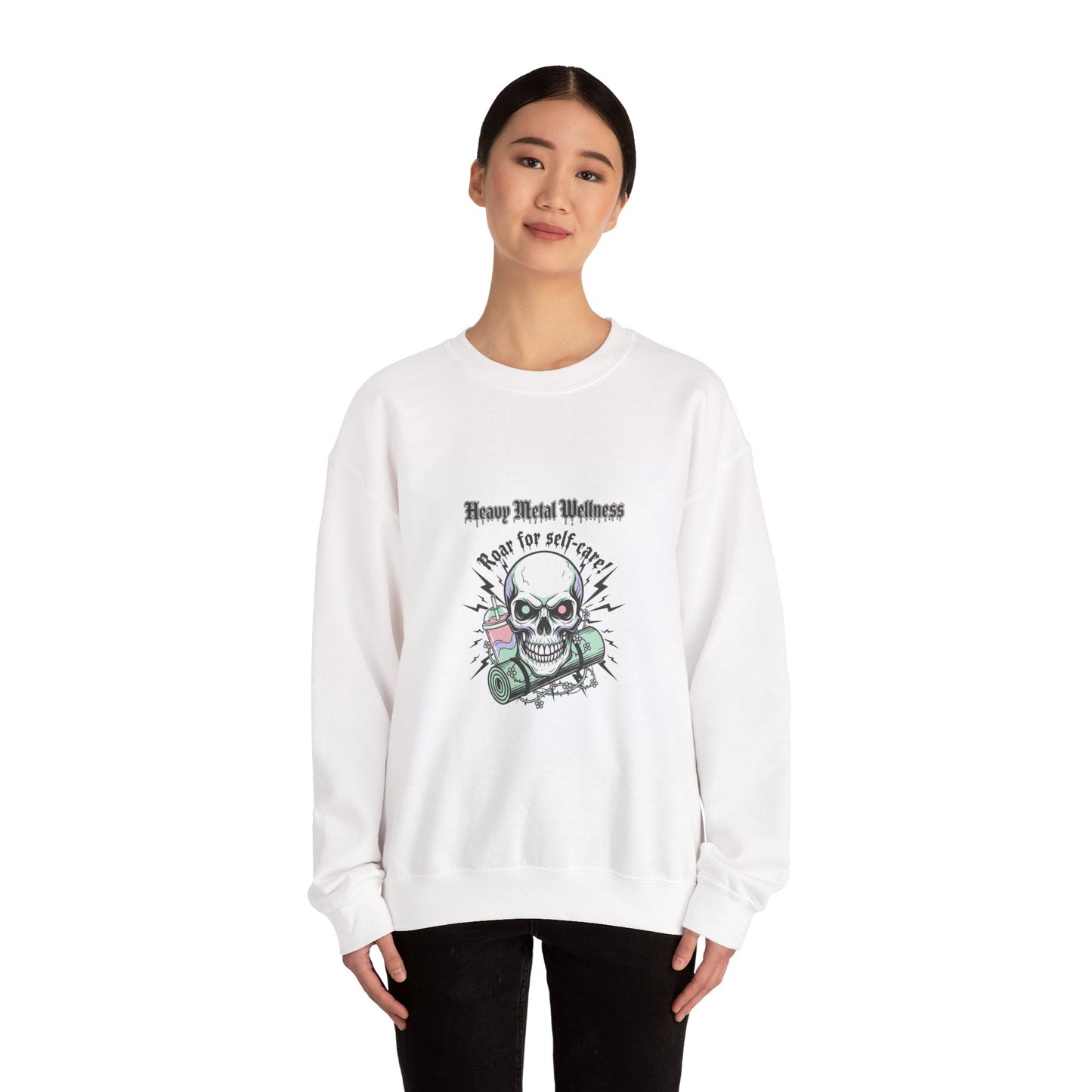 Heavy Metal Wellness Skull Crewneck Sweatshirt | metal font shirt, gothic wellness quote