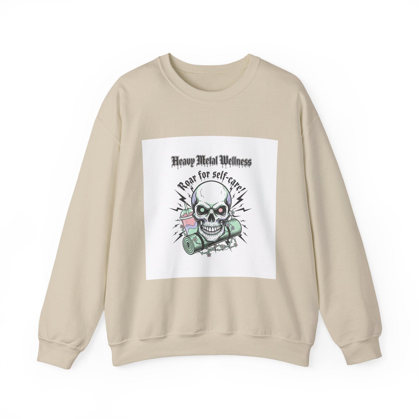 Heavy Metal Wellness Skull Crewneck Sweatshirt | metal font shirt, gothic wellness quote