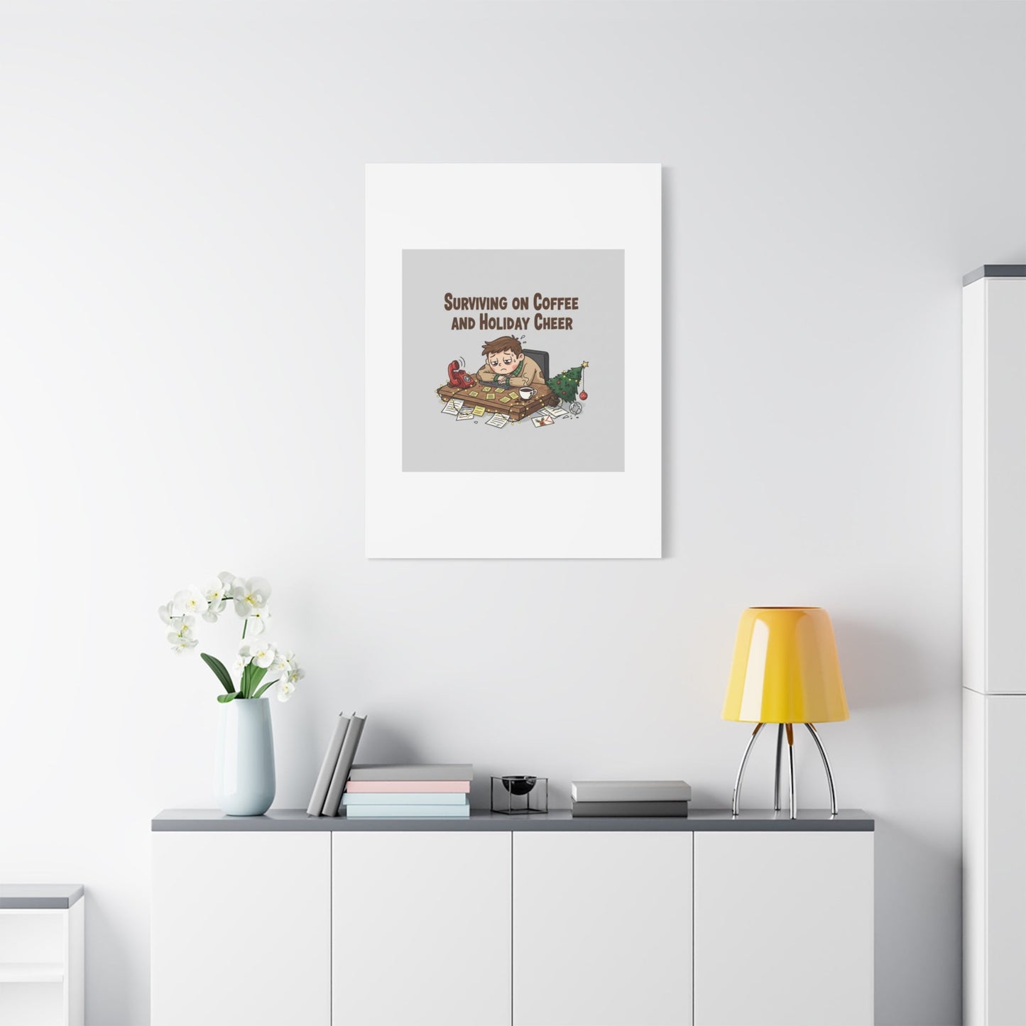 Surviving on Coffee and Holiday Cheer Canvas | Holiday Burnout, Festive But Tired