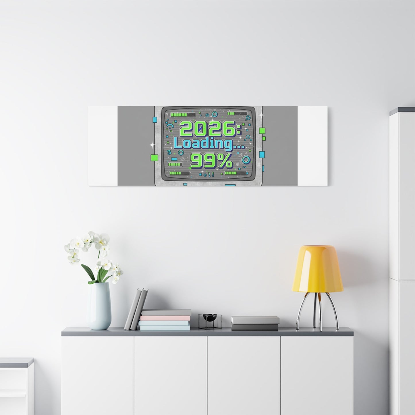 2026 Loading 99% Canvas | NYE countdown, retro system interface