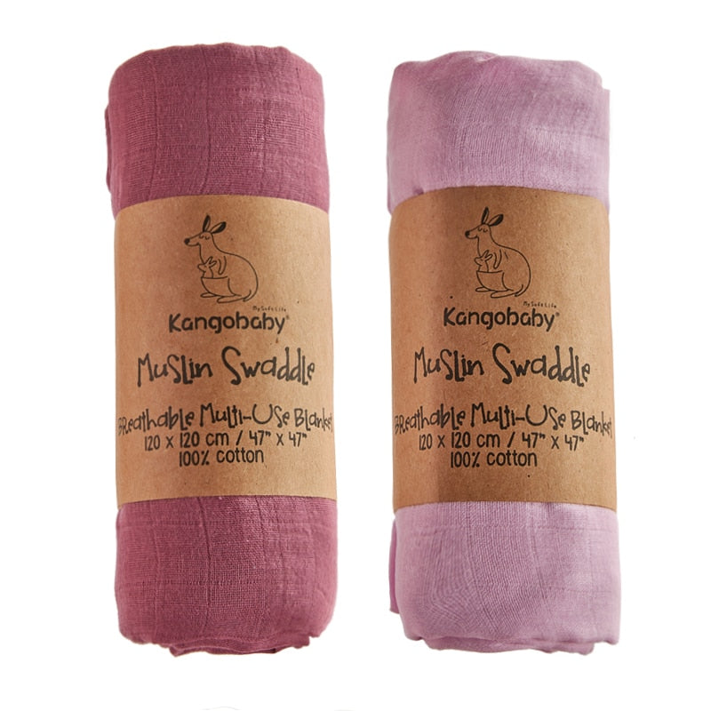 Kangobaby #Old Time# 100% Cotton Plain Color 2pcs Set Hot Sale Baby Muslin Swaddle Blanket