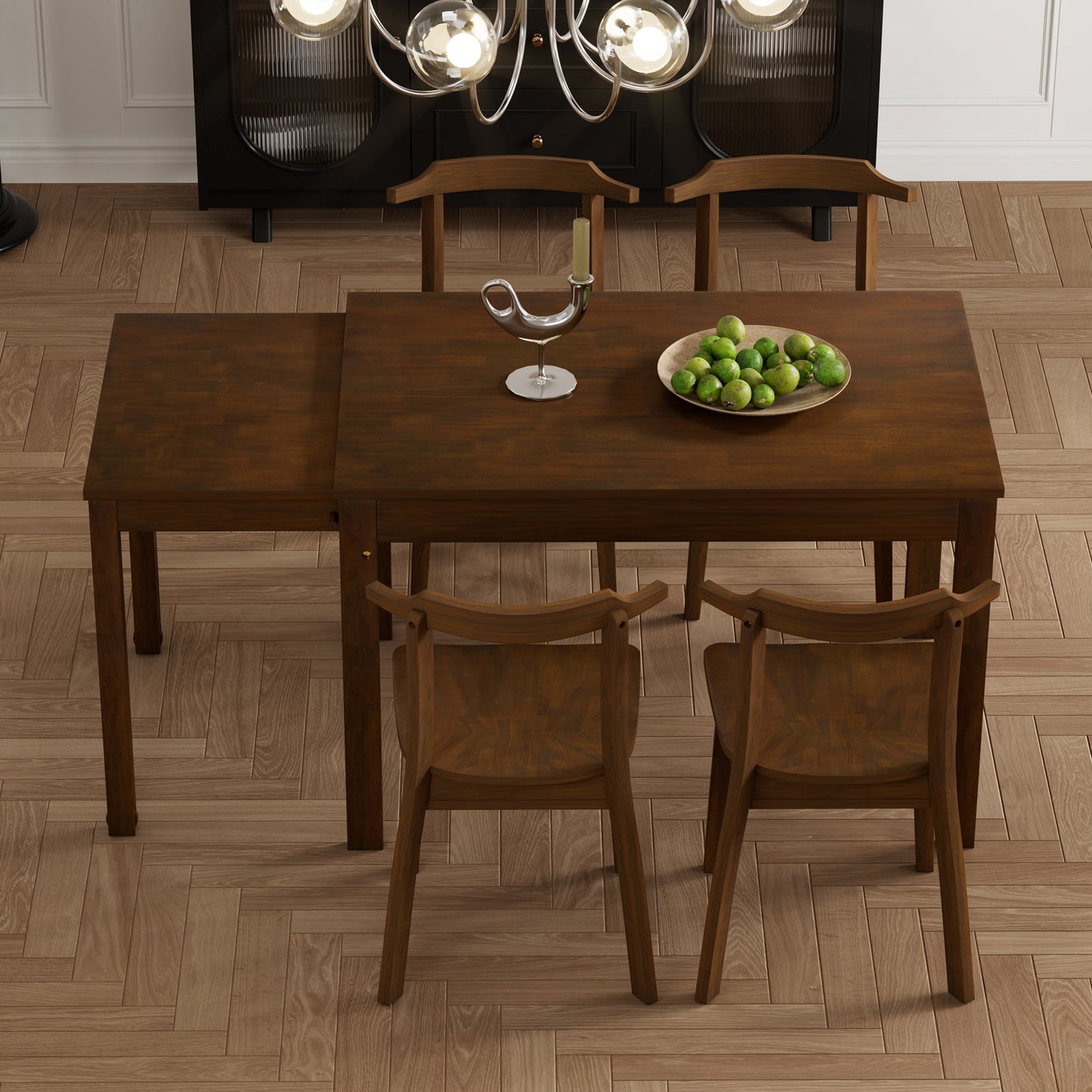 TOPMAX 65 "5-piece set with wheels and expandable dining table set 17.7" pull-out side table and small dining chair Brown
