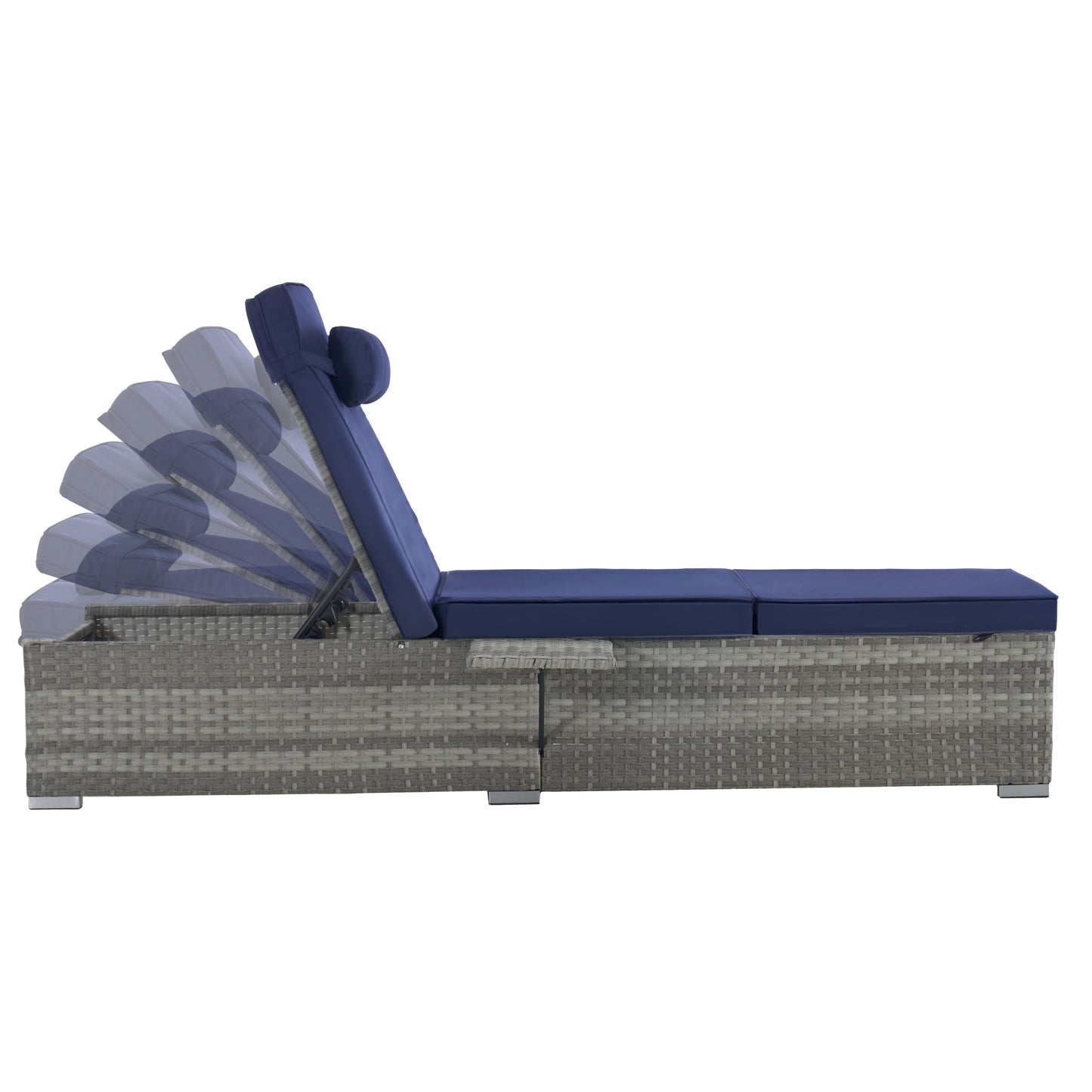 Outdoor PE Rattan Chaise Lounge Set of 2 with Table – Adjustable Patio