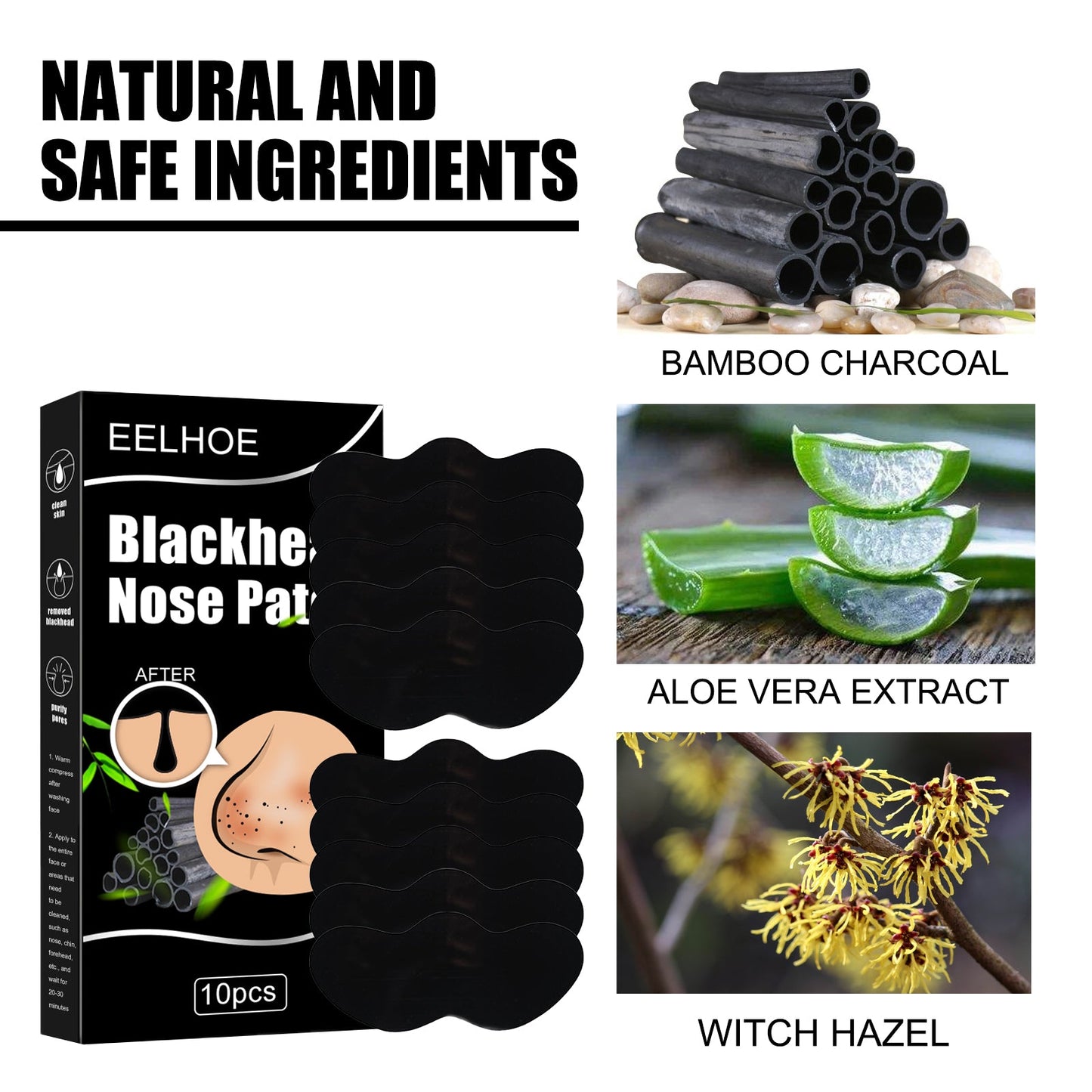 Black Pig Nose Patch, Bamboo Charcoal Remove Blackhead Acne Tear Nose Mask Patch