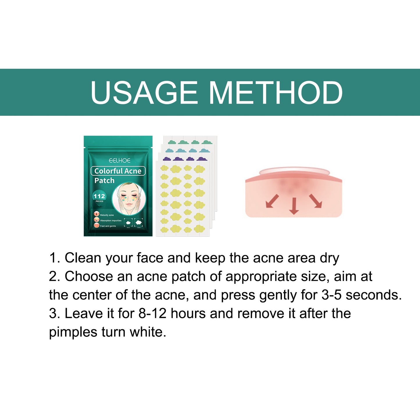 Colorful Acne Patch, Repair Pit Acne Print Smooth Skin Lightening Spot Clear Acne Facial