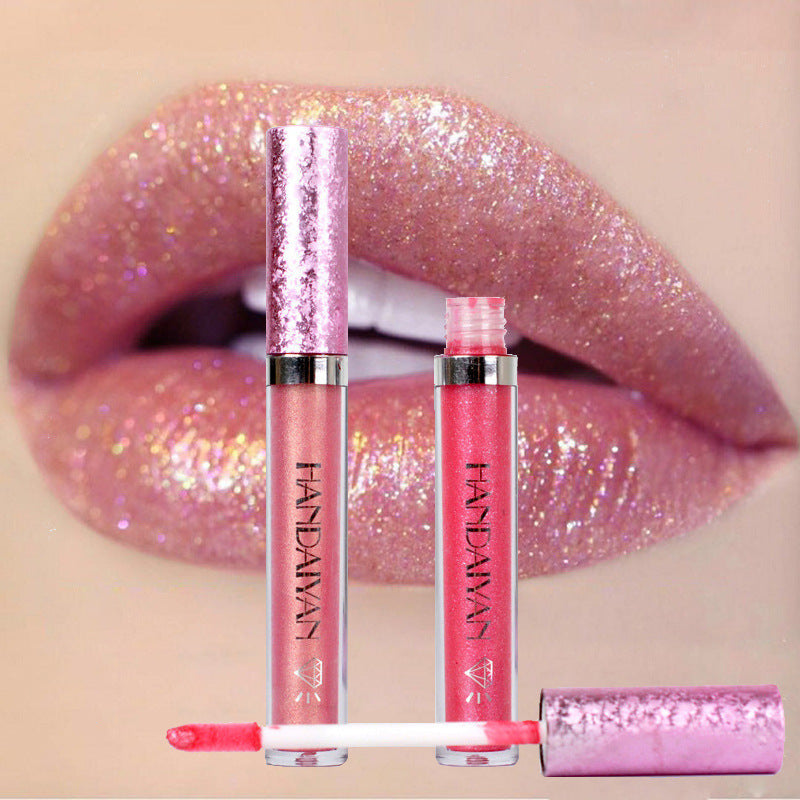 handaiyan Diamond Pearl Lip Gloss Non-Stick Cup Mermaid Lip Gloss Lipstick