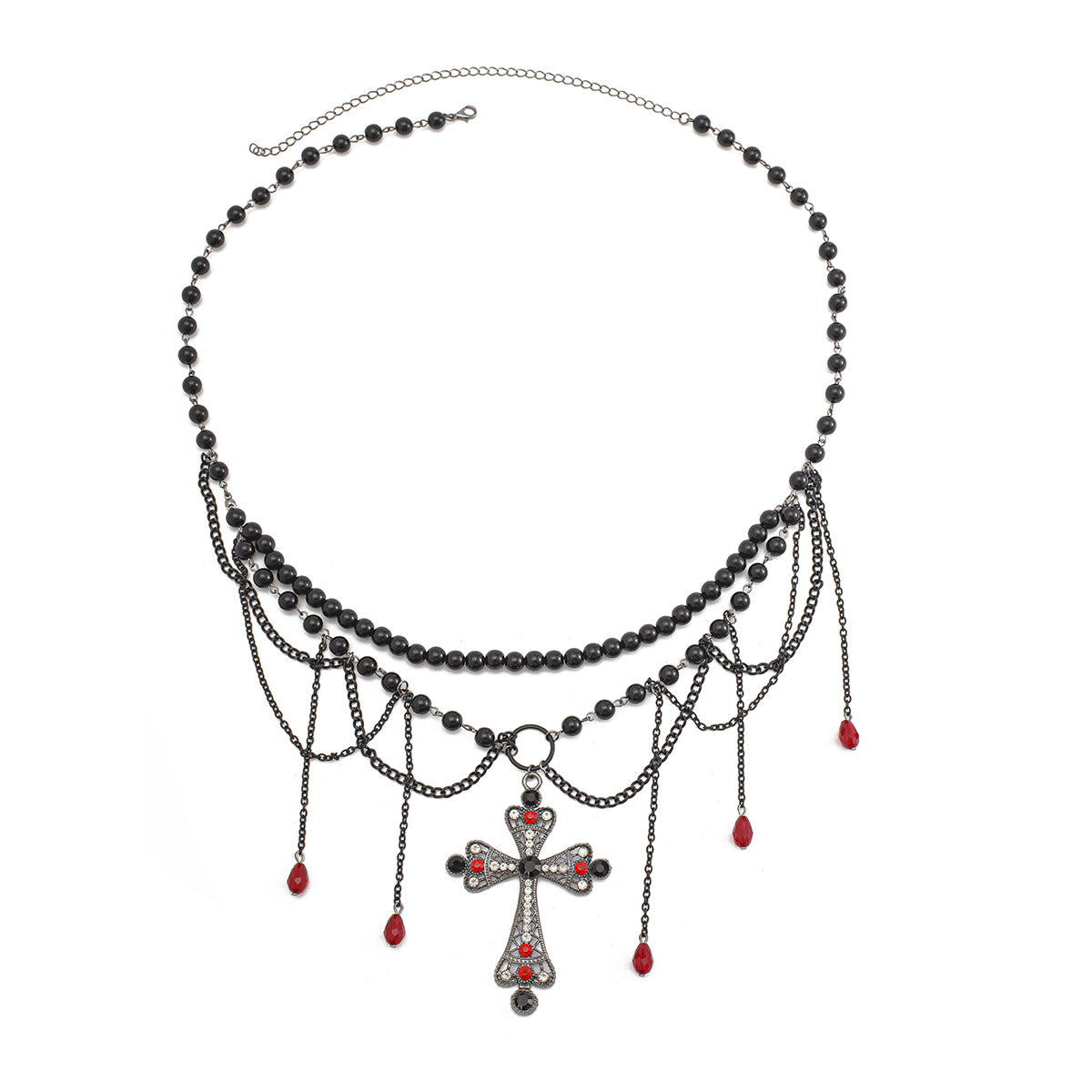 Dark Wind Cross Iron Chain Waist Chain Multi layer Versatile Tassel Crystal Body Chain Female