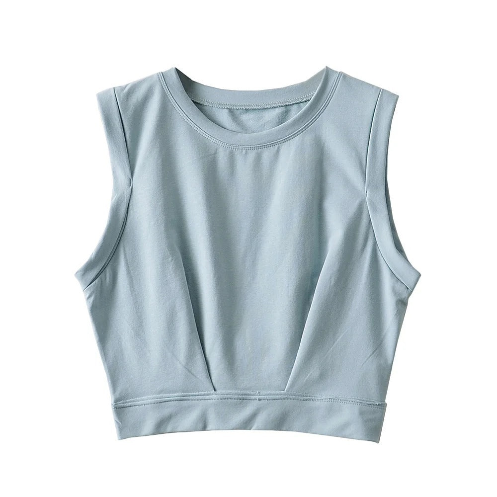 Short crop top with exposed navel and sleeveless loose fitting vest women's high waisted sports fitness yoga base shirt