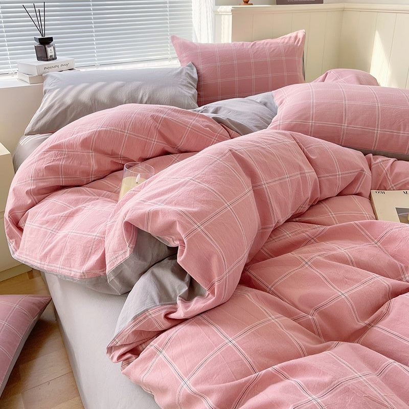 Cotton Dyed Washed Cotton Bedding Set Pure Cotton A Class Flat Sheet Quilt Cover Fitted Sheet Quilt Cover Three-Piece Set Striped