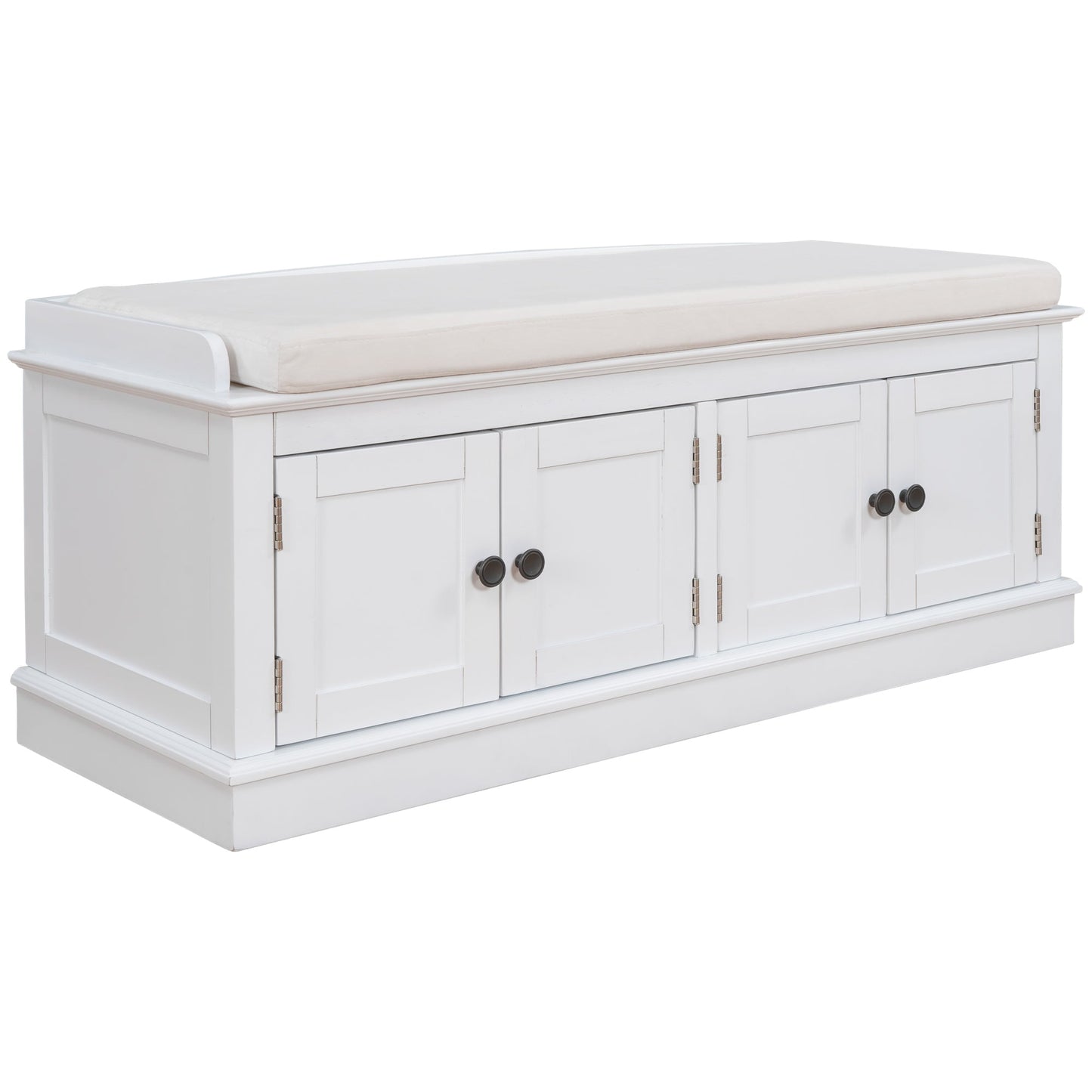 TREXM storage table with 4 adjustable doors and shelves, detachable padded shoe stand (white)