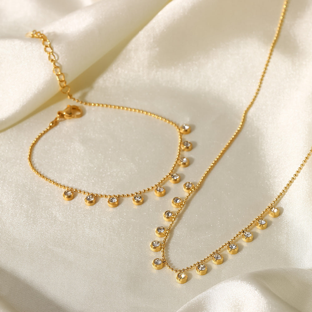 Fashionable and versatile titanium steel necklace white zircon stainless steel necklace for women