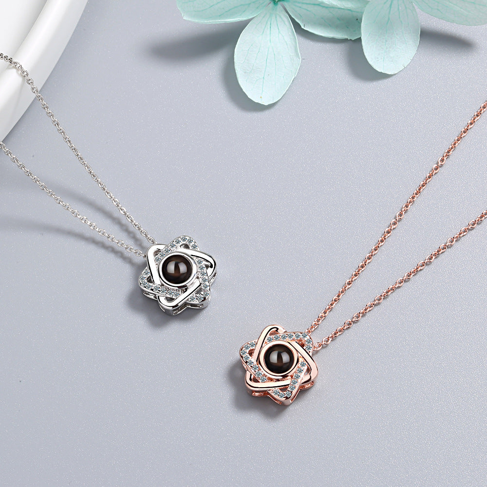 Necklace, female star pendant, 100 language projection, memories of love, short collarbone chain