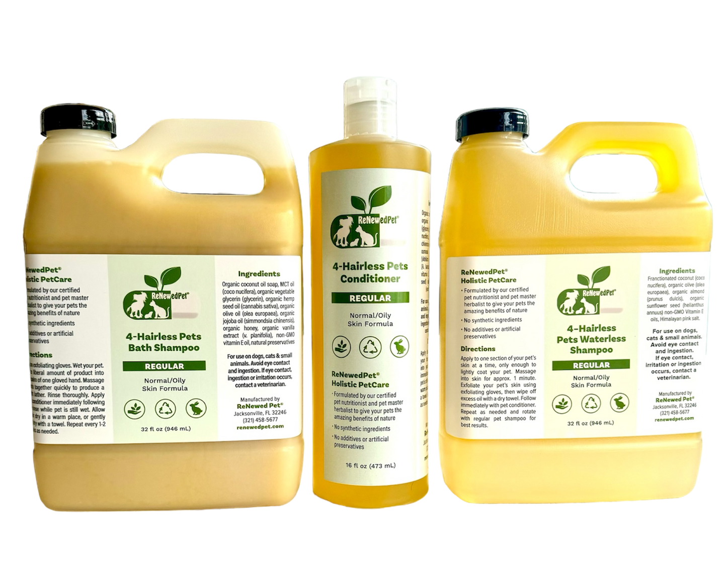 4-HAIRLESS PETS REGULAR SHAMPOO, WATERLESS SHAMPOO & CONDITIONER KIT
