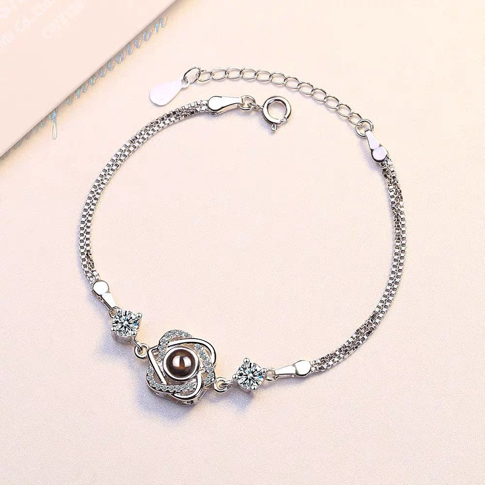 Customized color photo projection s925 pure silver six pointed star bracelet with 100 languages for birthday commemoration
