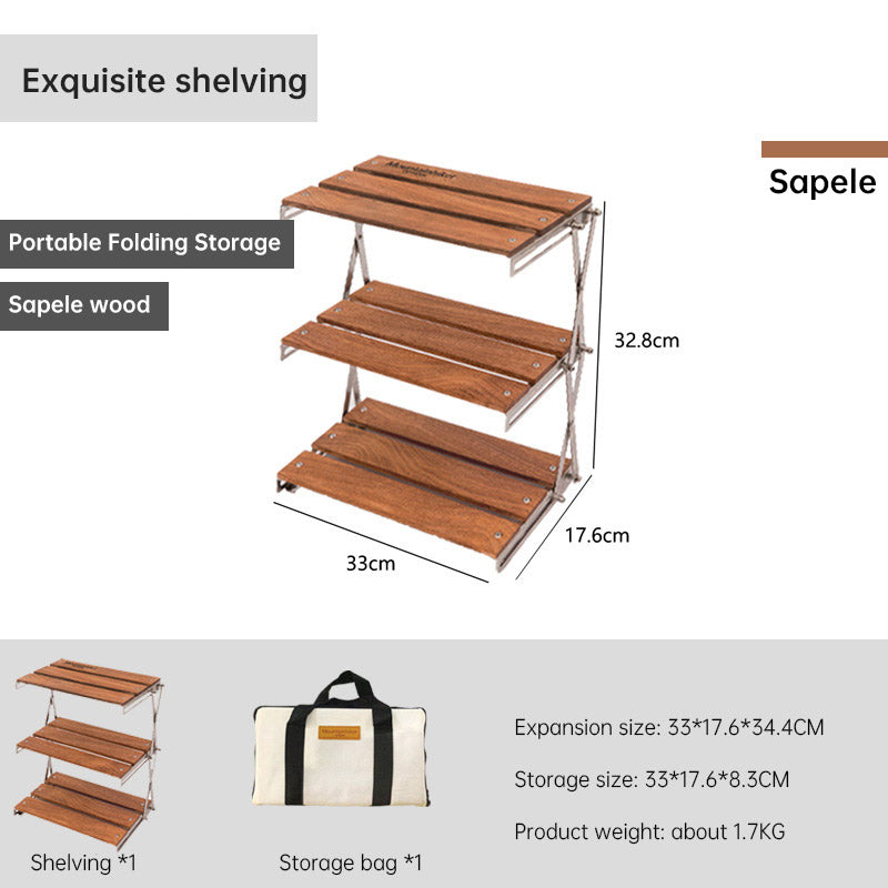 Mountaineering Outdoor Camping Rack Portable Storage Rack Three Layer Rack With Foldable Picnic Camping Barbecue Folding Table
