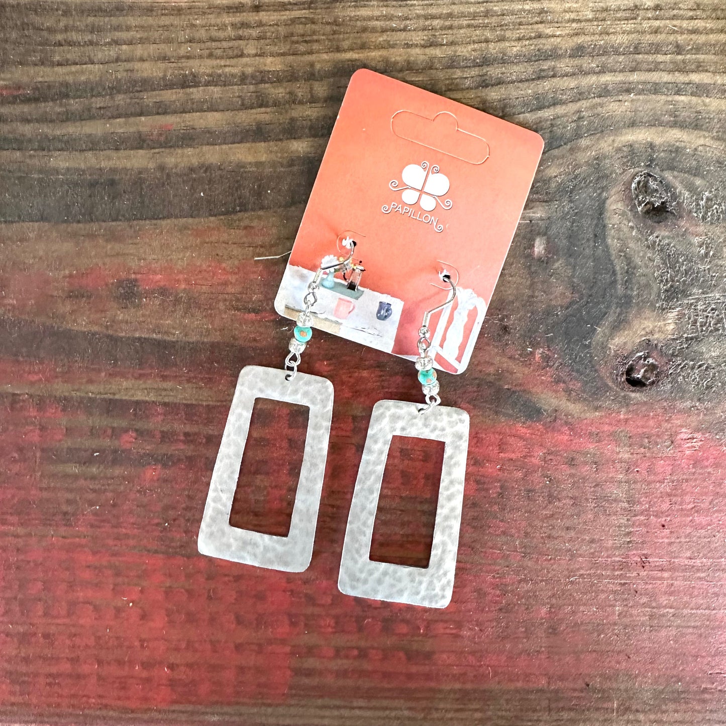 Dangle Rectangle Earring- Hammered