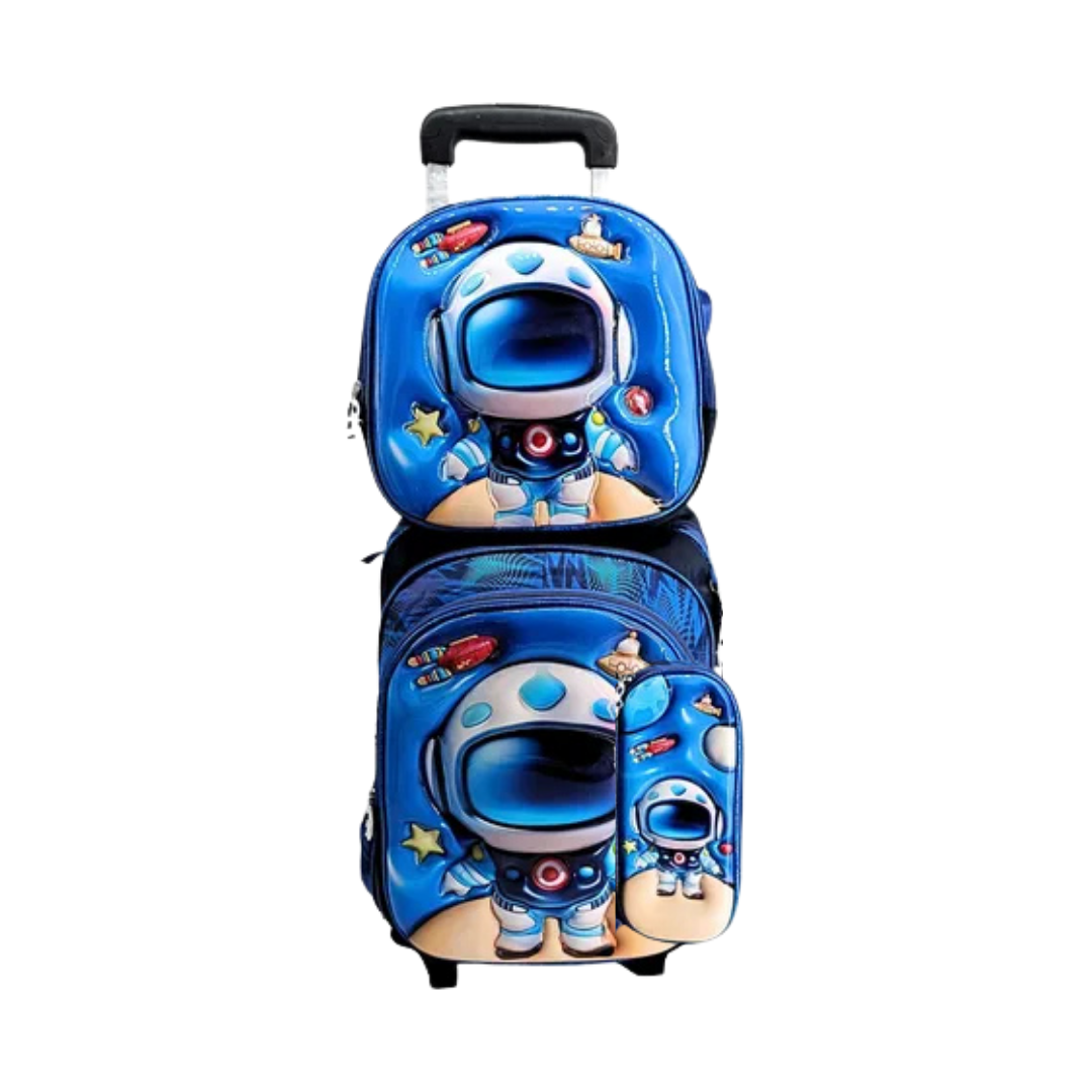 Juego de mochilas 4 pcs (incluye carro, mochila, lonchera y cartuchera)
