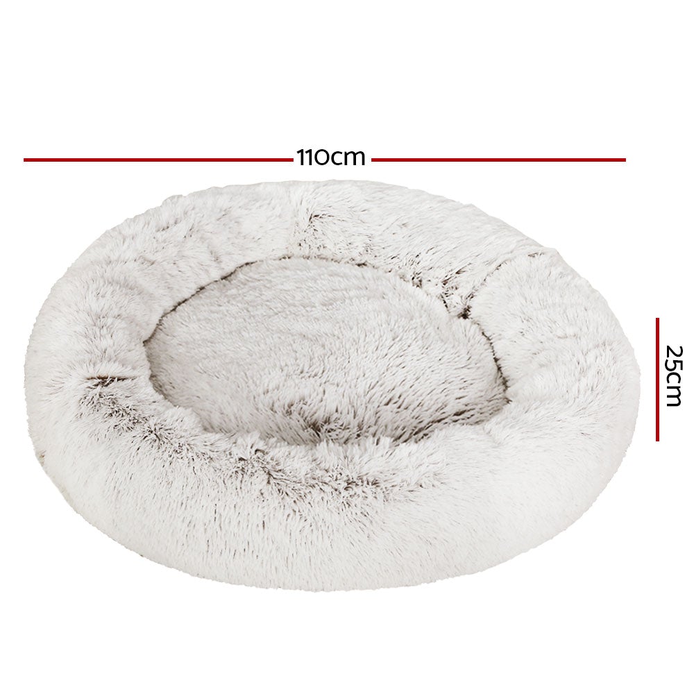 i.Pet Pet Bed Dog Cat 110cm Calming Extra Large Soft Plush White Brown