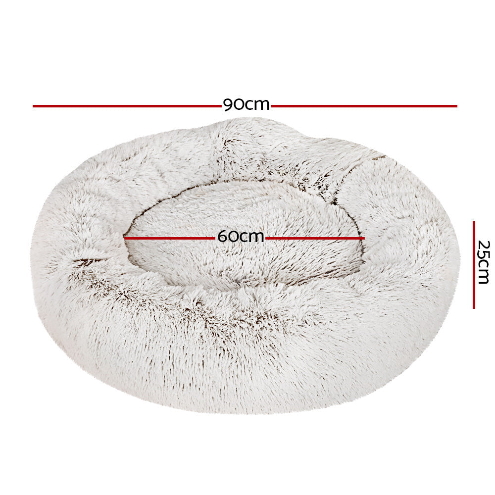 Pet Bed Dog Cat Calming Bed Large 90cm White Sleeping Comfy Cave
