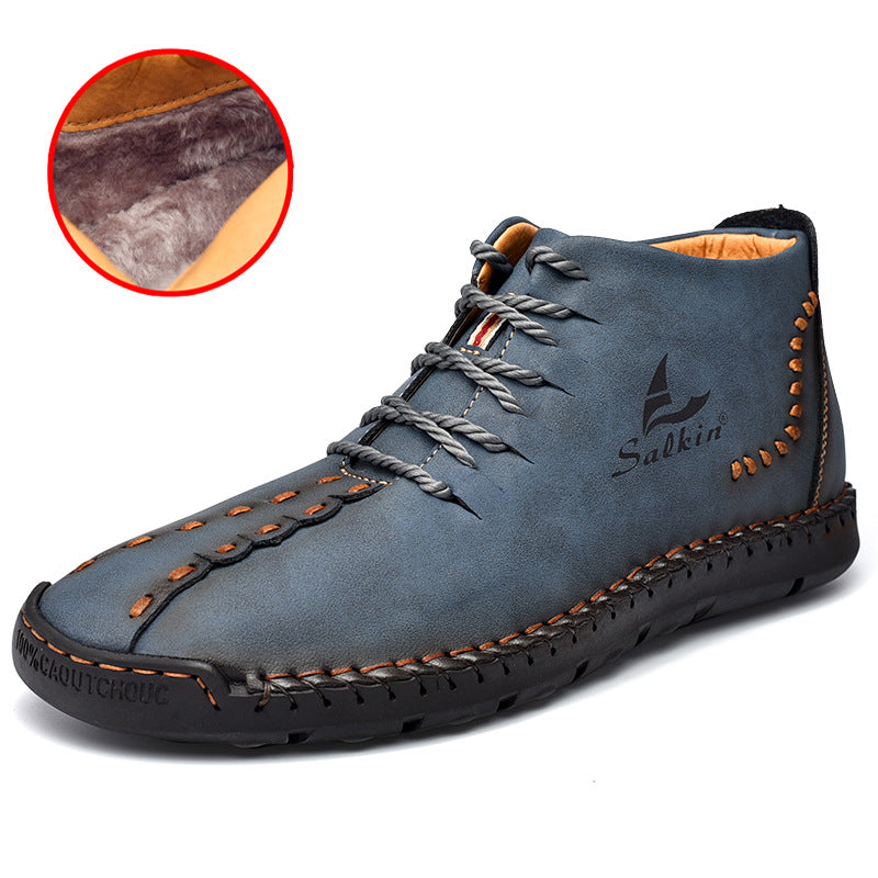 New Men's Martin Boots Plus Size Medium Leather Plus Velvet