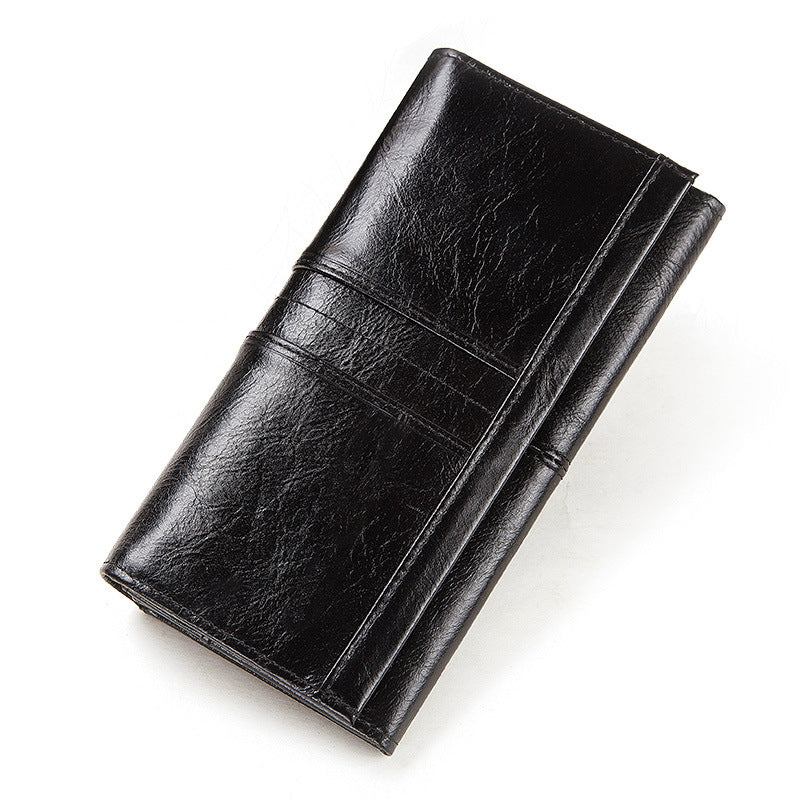 Anti-Theft Brushed Genuine Leather Ladies Wallet Top Layer Cowhide Long Women's Bag Multi-Card Card Holder Mobile Phone Bag Clutch Bag