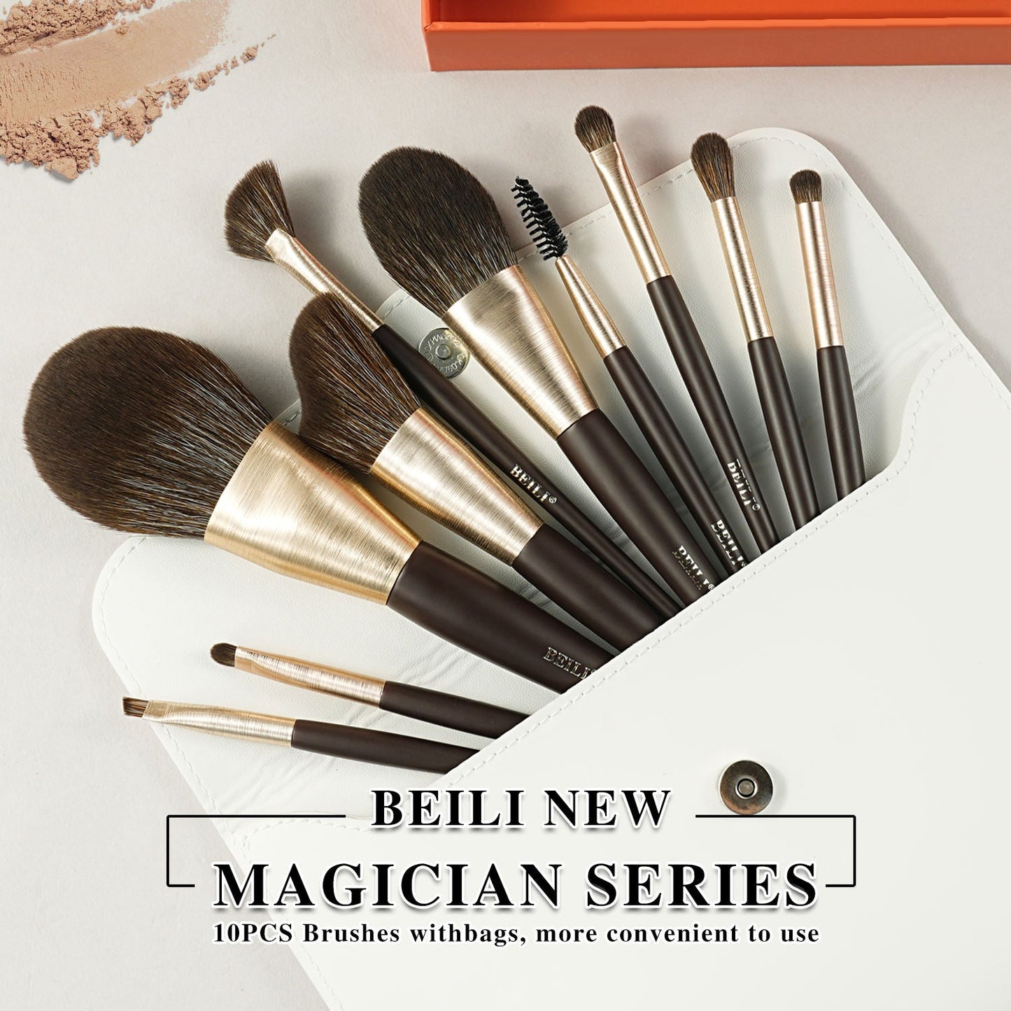 Baili 10pcs Rose Gold Tube Synthetic Hair Vegan Luxury Makeup Brush