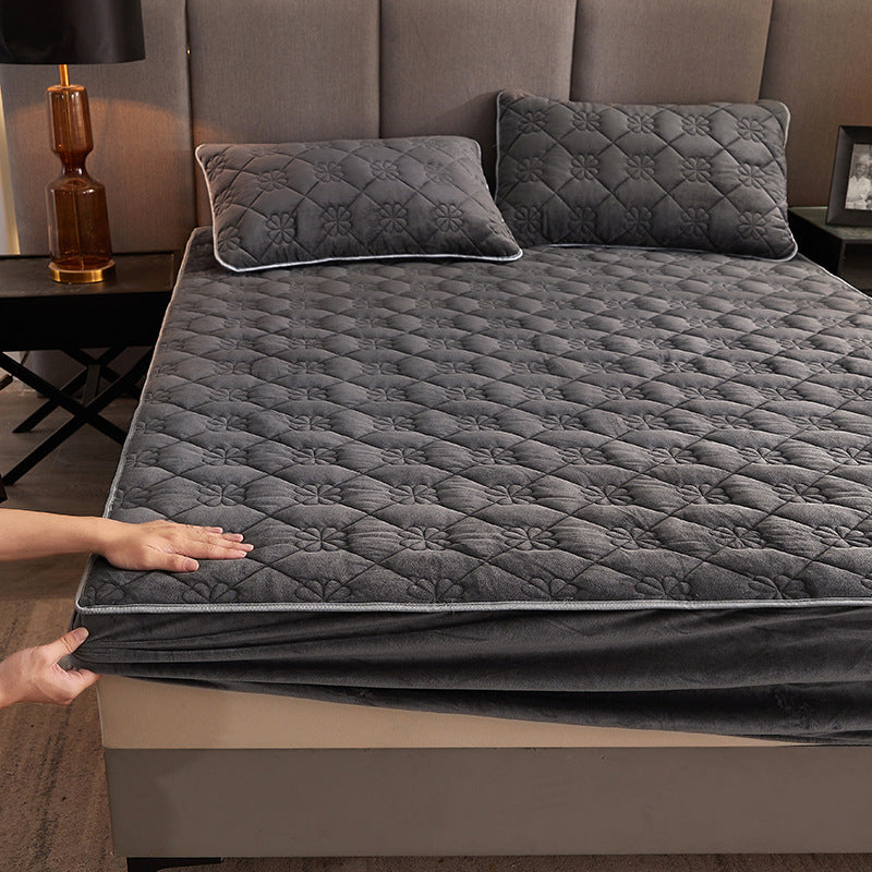 Thick Coral Fleece Quilted Fitted Sheet Single Piece