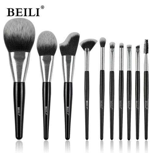 Baili 10pcs Rose Gold Tube Synthetic Hair Vegan Luxury Makeup Brush